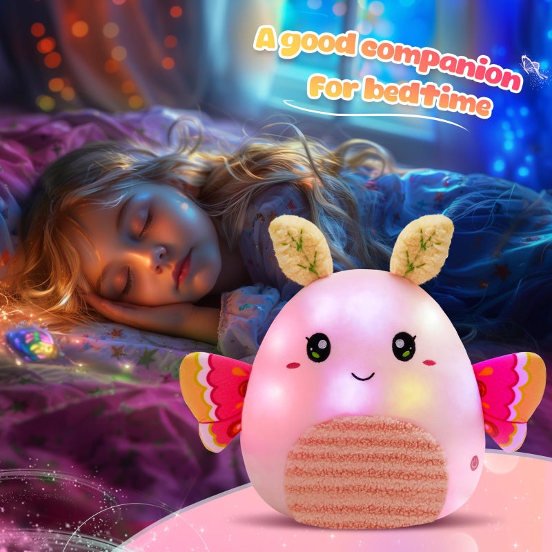 CozyWorld وسادة دودة الفراشة الوردية الناعمة 12 بوصة مع إضاءة LED من كوزي وورلد، ألعاب محشوة ناعمة جداً، دمى حشرات محشوة، لعبة حيوانات للأطفال والفتيات والنساء والمحبين - Image 2