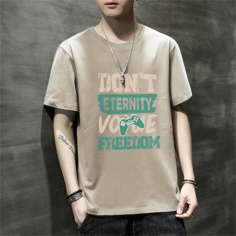 2025 Men'S Short-Sleeve T-Shirt Summer Loose Base Shirt Printed Youth Casual Versatile Trendy Versatile