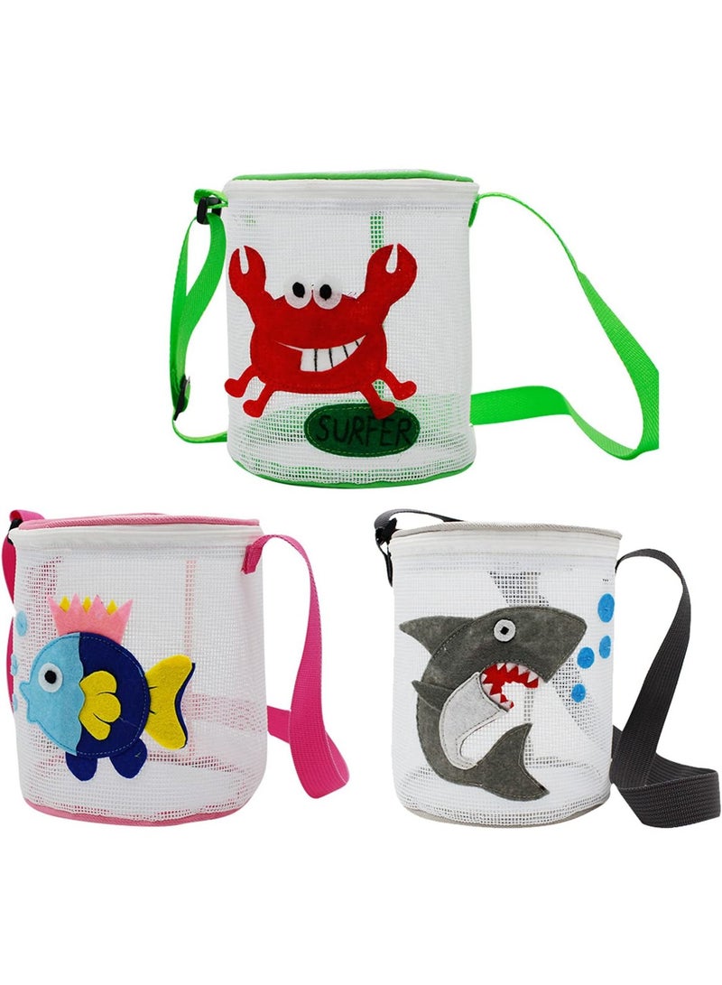 Y&D Kids Beach Bag Mesh Bag, Cute Cartoon Sea Animal Shell Collecting Bags with Adjustable Carrying Straps for Storage Toys Collection Bags(3 Pieces ) - Image 1
