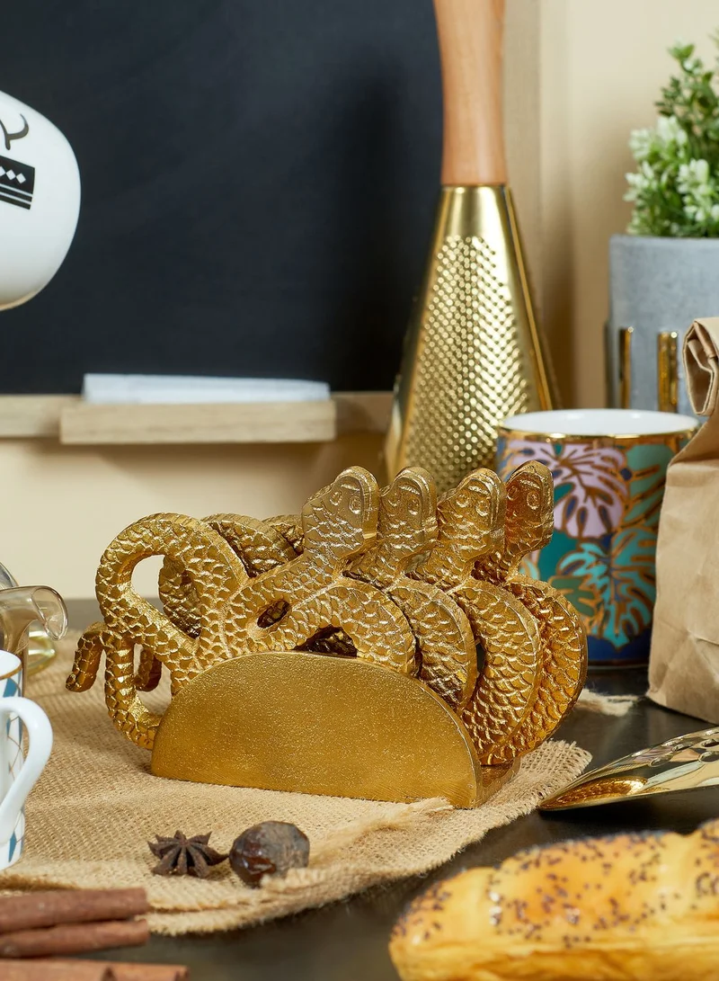 Premier Set of 4 Gold Serpent Coasters & Holder