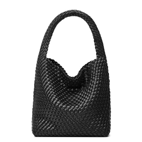 Sumrains Woven Bags for Women Tote Purse: Vegan Leather Shoulder Handbags - Medium Beach Tote Bags - Handwoven Satchel Underarm Purse for Holidays (Black Color) - Image 1