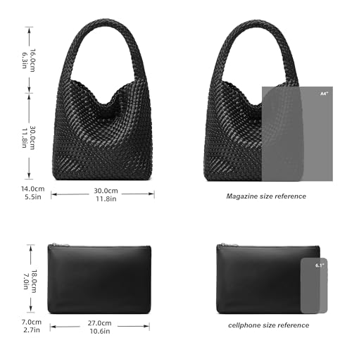 Sumrains Woven Bags for Women Tote Purse: Vegan Leather Shoulder Handbags - Medium Beach Tote Bags - Handwoven Satchel Underarm Purse for Holidays (Black Color) - Image 5