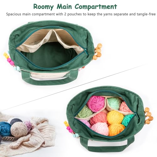 MYBAGZING Canvas Yarn Storage Organizer Bag Washable Crochet Bag with Pockets for Yarn Hooks Needles Travel Knitting Tote for Crafters Gift for Crocheters Knitters MediumLarge - Image 3