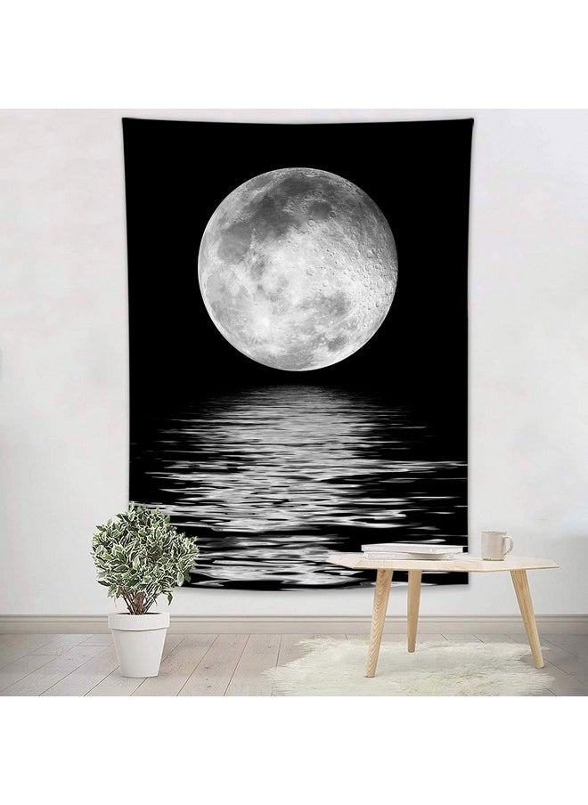 LB Full Moon Over Ocean Tapestry Wall Hanging Black And White Large Moon 3D Fantasy Starry Night Sky Wall Tapestry Wall Art For Bedroom Living Room Dorm Home Decor 60 X 80 Inches  - Image 4