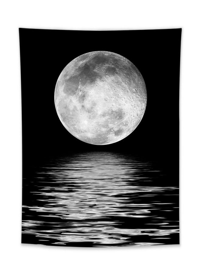 LB Full Moon Over Ocean Tapestry Wall Hanging Black And White Large Moon 3D Fantasy Starry Night Sky Wall Tapestry Wall Art For Bedroom Living Room Dorm Home Decor 60 X 80 Inches  - Image 2