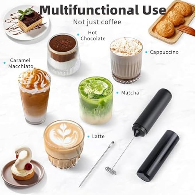 Lullaxx Milk Frother Handheld Electric Frothers Coffee Frother Blender Stirrer Mini Whisk Foam Maker Drink Mixer For Coffee Milk Lattes Cappuccino Cream Matcha WhisksBlack Rechargeable - Image 4