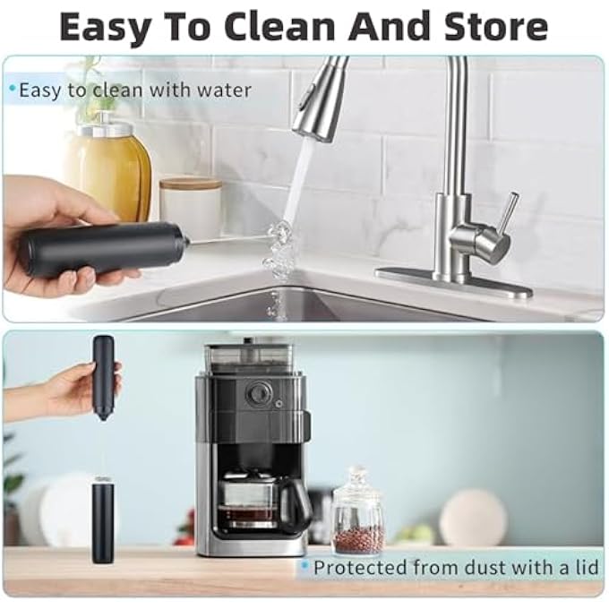 Lullaxx Milk Frother Handheld Electric Frothers Coffee Frother Blender Stirrer Mini Whisk Foam Maker Drink Mixer For Coffee Milk Lattes Cappuccino Cream Matcha WhisksBlack Rechargeable - Image 5