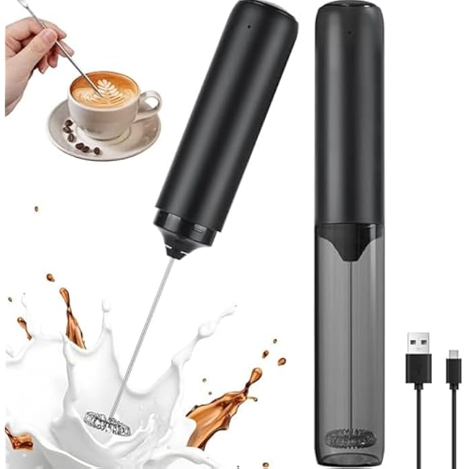 Lullaxx Milk Frother Handheld Electric Frothers Coffee Frother Blender Stirrer Mini Whisk Foam Maker Drink Mixer For Coffee Milk Lattes Cappuccino Cream Matcha WhisksBlack Rechargeable - Image 1