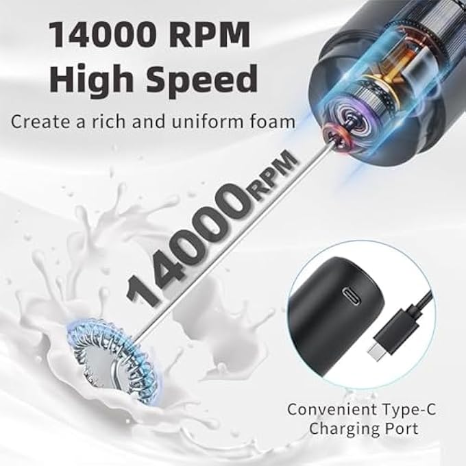 Lullaxx Milk Frother Handheld Electric Frothers Coffee Frother Blender Stirrer Mini Whisk Foam Maker Drink Mixer For Coffee Milk Lattes Cappuccino Cream Matcha WhisksBlack Rechargeable - Image 2