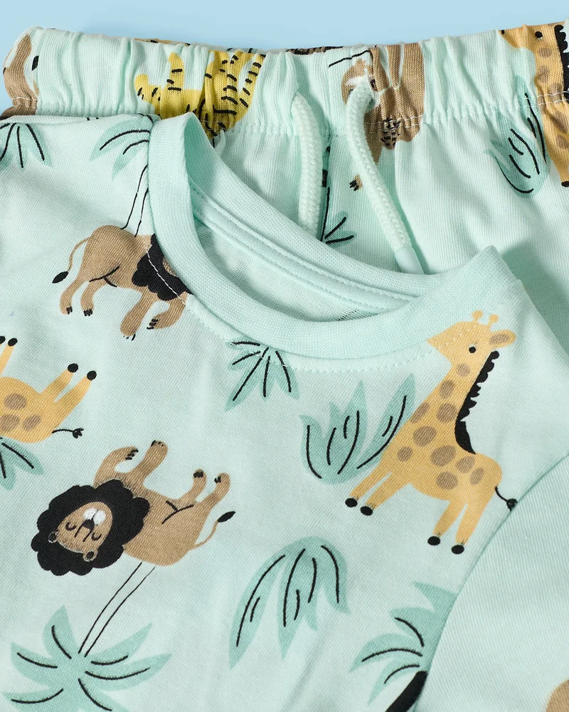 Redtag Infant Boys Mint Animal Print Pyjama Set
