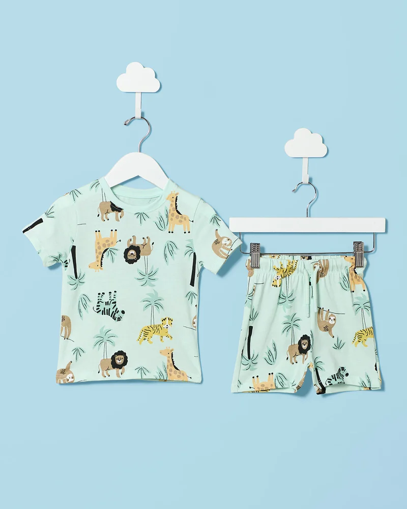 Redtag Infant Boys Mint Animal Print Pyjama Set