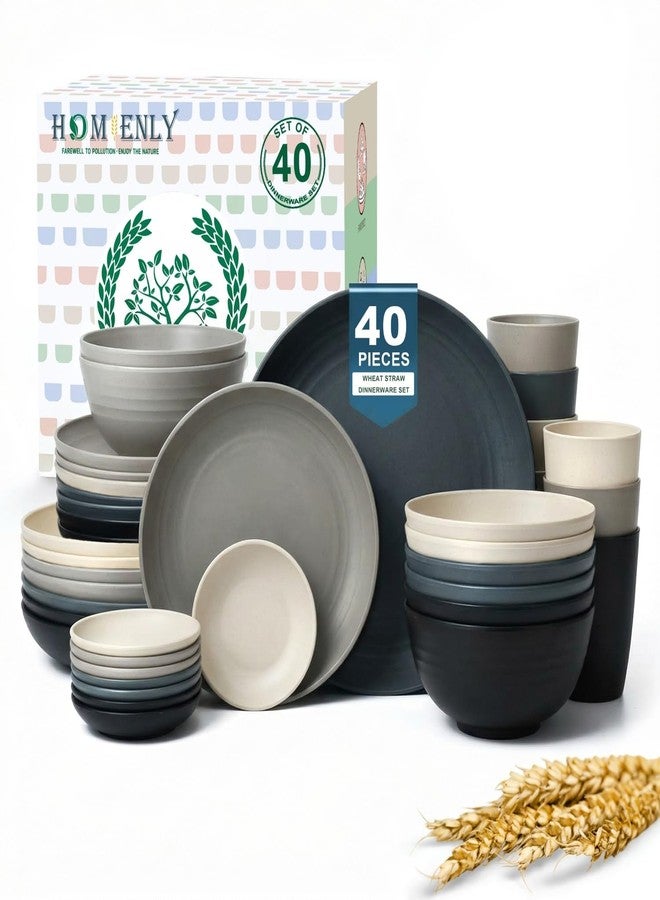 Homienly 40 PCS Wheat Straw Dinnerwave Sets for 8 Unbreakable Plates and Bowls Sets with Cups & Saucers, Microwave Dishwasher Safe Dishes Sets for Kitchen, Camping, RV, Party, Stackable (Gery Stone) - Image 1