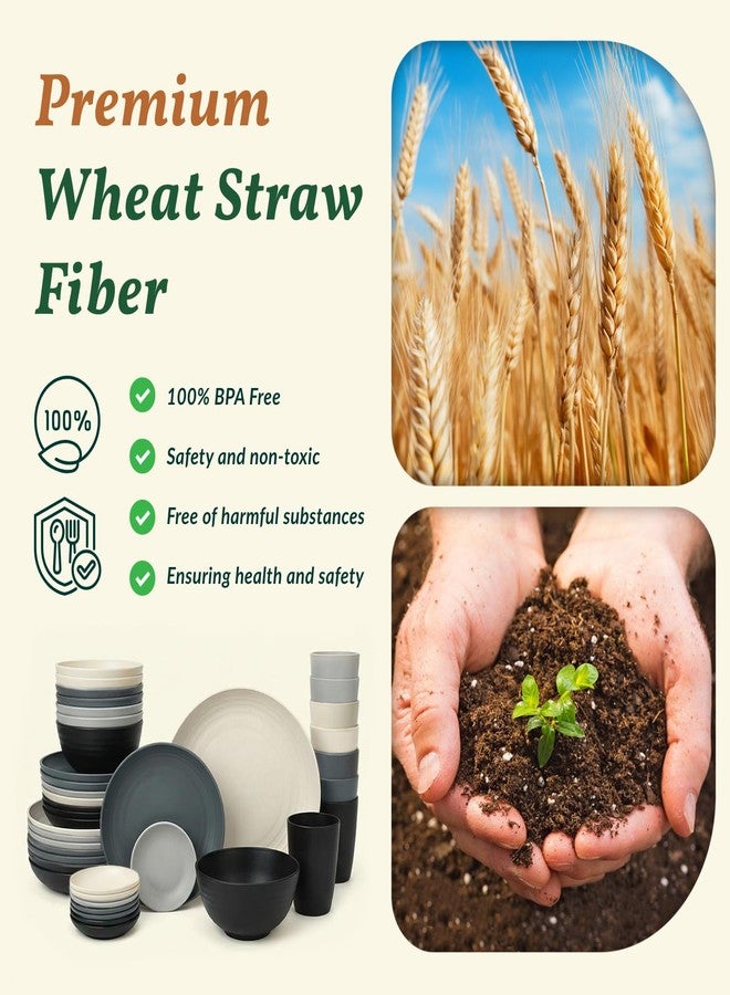 Homienly 40 PCS Wheat Straw Dinnerwave Sets for 8 Unbreakable Plates and Bowls Sets with Cups & Saucers, Microwave Dishwasher Safe Dishes Sets for Kitchen, Camping, RV, Party, Stackable (Gery Stone) - Image 3