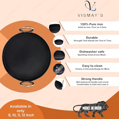 VISMAY'S 10 Inch Iron Flat Base Fry Pan Lohe Ki Tai Kadai for Jalebi Malpua Multipurpose Food Grade Iron Gas and Induction Friendly - Image 5