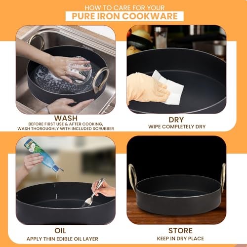 VISMAY'S 10 Inch Iron Flat Base Fry Pan Lohe Ki Tai Kadai for Jalebi Malpua Multipurpose Food Grade Iron Gas and Induction Friendly - Image 4