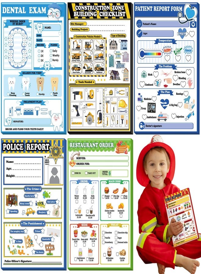Eaasty 6 Pack Kids Pretend Play Notepads 40 Pages Pretend Pads for Kids Pretend Play Imaginative Role Play (Boys) - Image 1