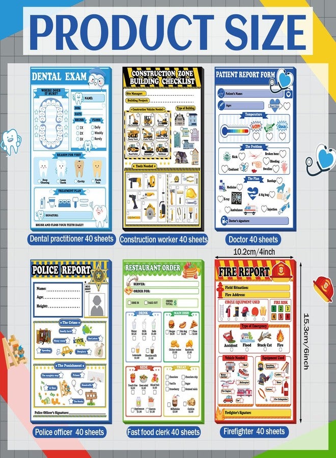 Eaasty 6 Pack Kids Pretend Play Notepads 40 Pages Pretend Pads for Kids Pretend Play Imaginative Role Play (Boys) - Image 3