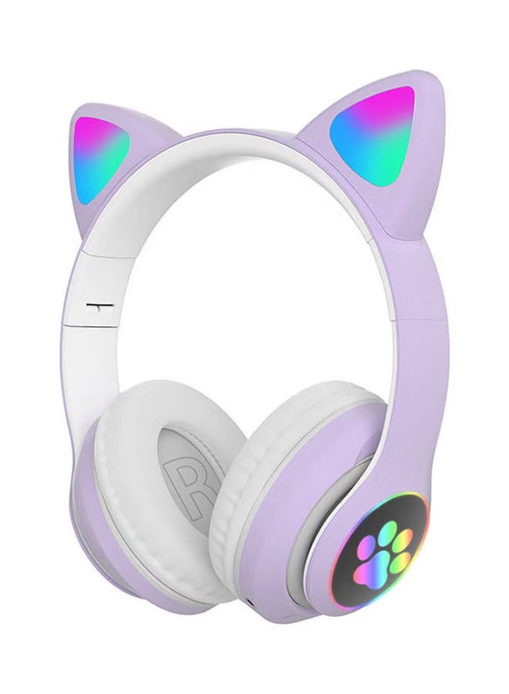 Dream Zone Over Ear Music Headset Glowing Cat Ear BT 5.0 Purple - Image 1