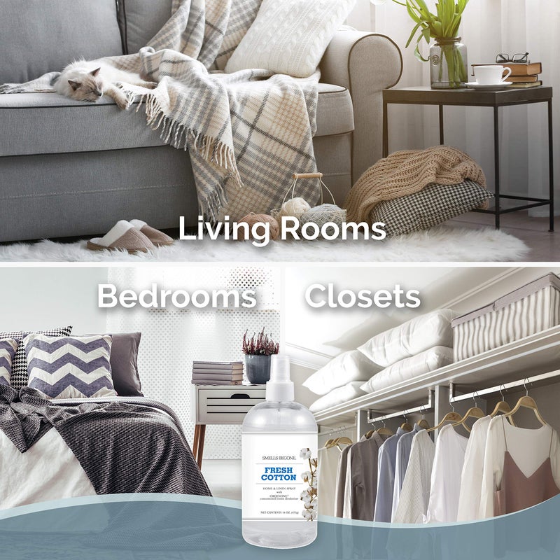 SMELLS BEGONE Air Freshener Home and Linen Spray - Odor Eliminator - Made with Essential Oils - Fresh Cotton Scent - 2 Pack - 16 Ounce - Image 3