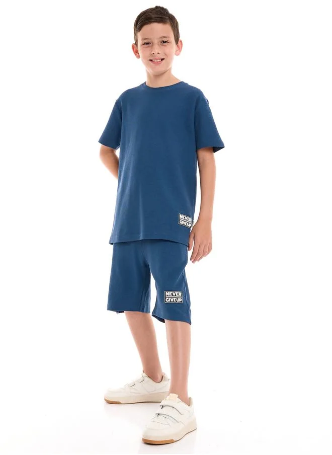 victor and jane Textured Knit Patch Detail Longline T-Shirt & Shorts Set by Styli