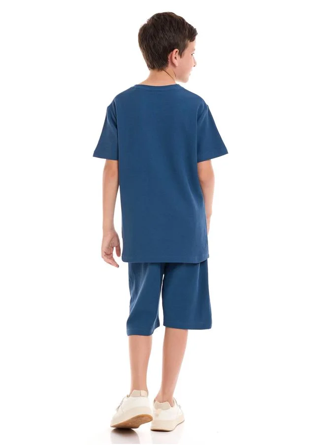 victor and jane Textured Knit Patch Detail Longline T-Shirt & Shorts Set by Styli