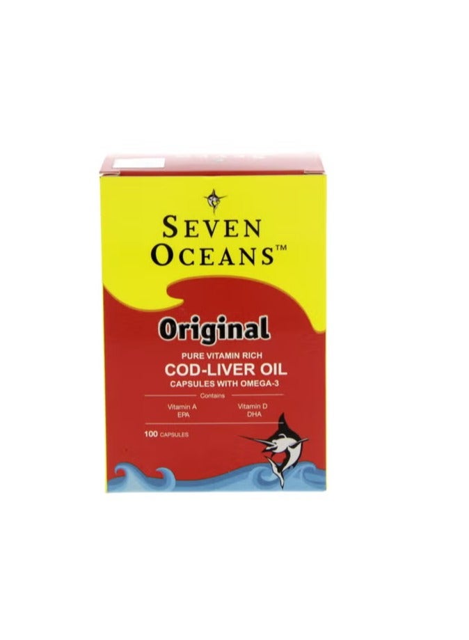 Seven Oceans Original Pure Norwegian Vitamin Rich COD-Liver Oil Capsules With Omega-3 100 capsules