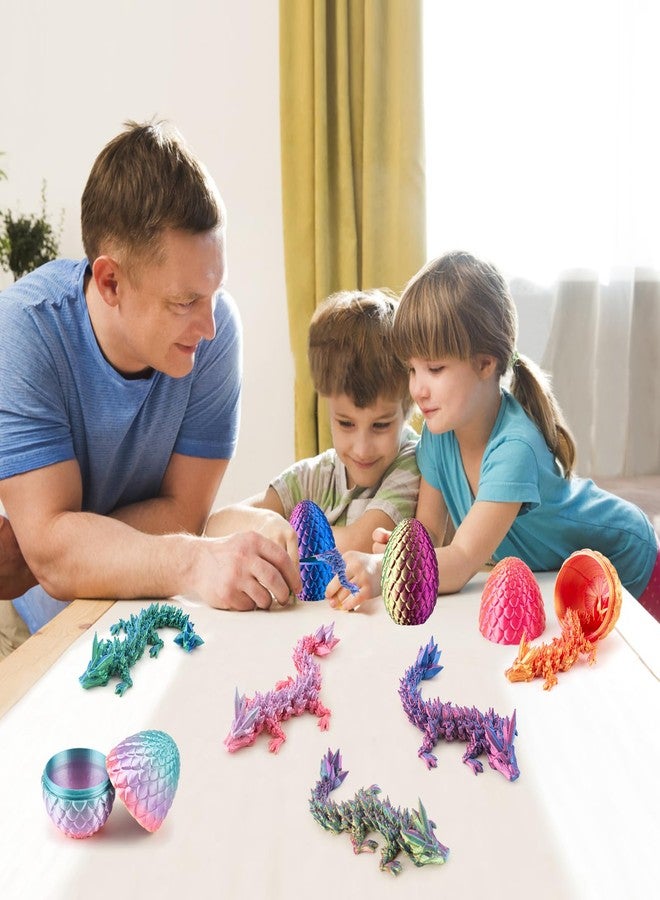 Dxldfks 6PCS 3D Printed Dragon with Egg, Small Articulated Crystal Dragons Eggs for Easter Basket Stuffers Home Office Decoration Executive Desk Toys, Pack of 6 - Image 3