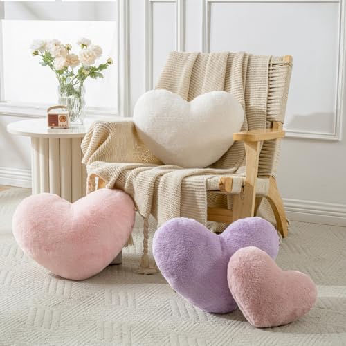 Vdoioe Heart Pillow Heart Shaped Throw Pillows Super Soft Faux Rabbit Fur Heart Throw Pillow Valentines Day Decorations Pillow,Wedding Decor, Women Girls Home Decoration - Image 3