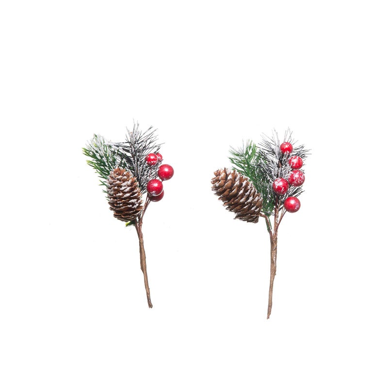 Crafare 20 Pack Artificial Christmas Tree Picks Assorted Red Berry Pine Picks Spray with Pinecones Apples Holly Leaves Winter Holiday Season D?co - Image 2