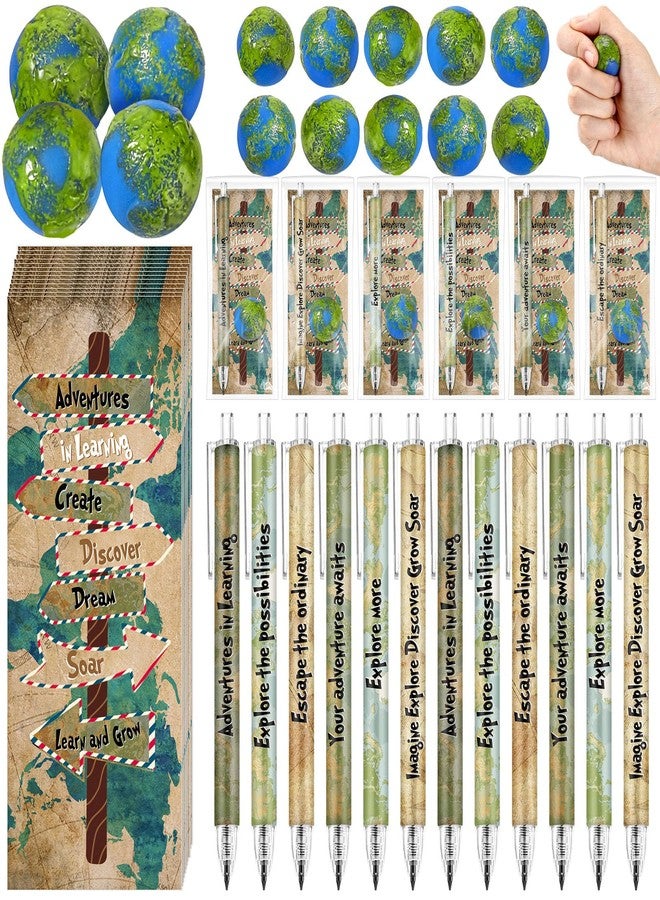 Affrolling 36 Set Travel The Map Gifts Set Travel Adventure Themed Mechanical Pencil Earth Stress Ball Map Exploration Card for Voyage Vintage Classroom School Supplies - Image 1