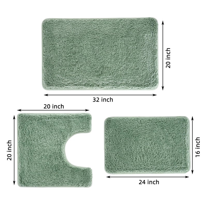 WCBSTT 3 Pieces Luxury Bathroom Rug Set with U-Shaped Toilet Rug, Non-Slip Rubber Bottom, Thick Microfiber Fluffy Plush, Water absorption, Quick Dry, Ultra Soft, Bath Mats for Bathroom, Tub(Leaf Green) - Image 2