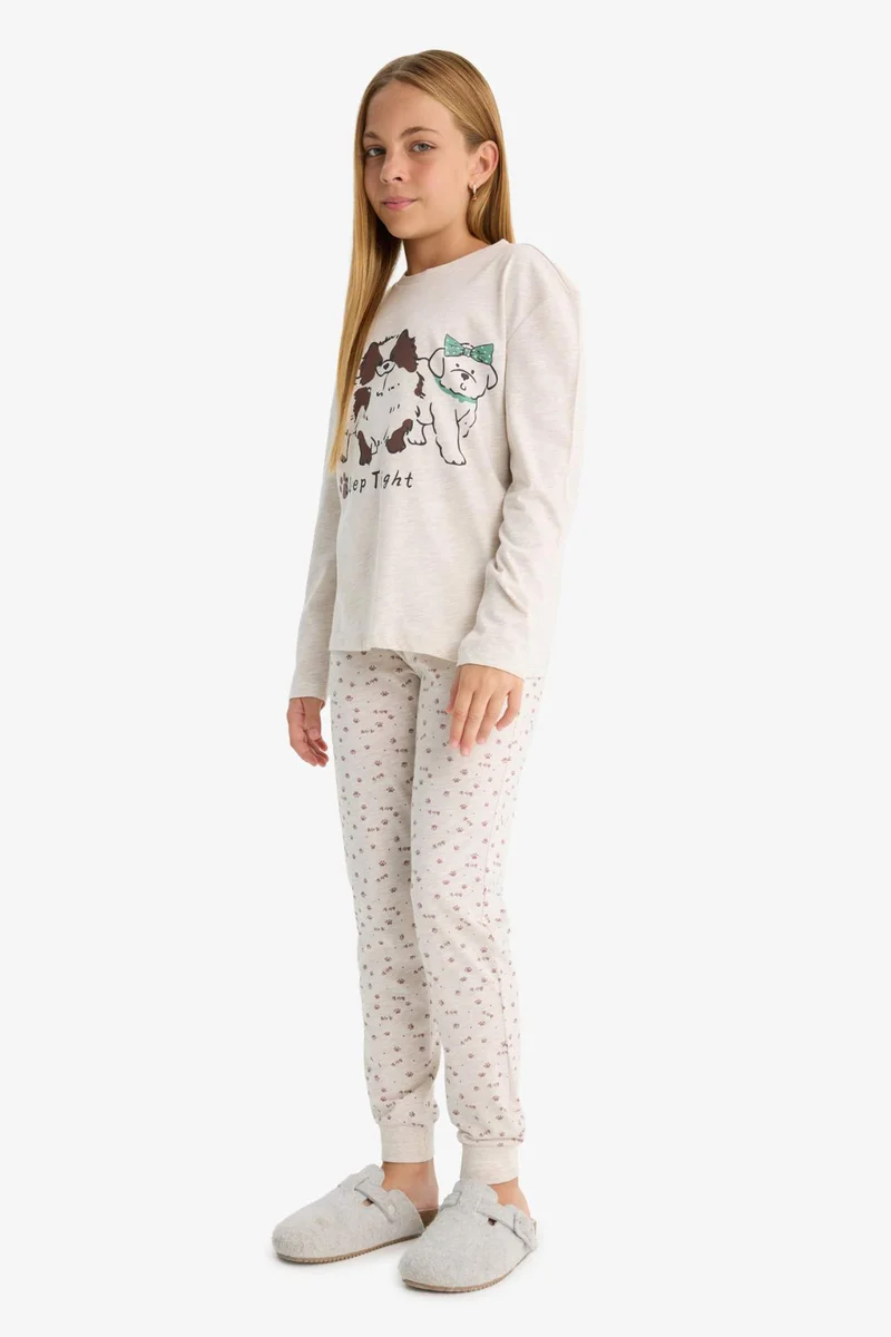 DeFacto Girl Dog Printed Top and Pants 2 Piece Pyjamas Set