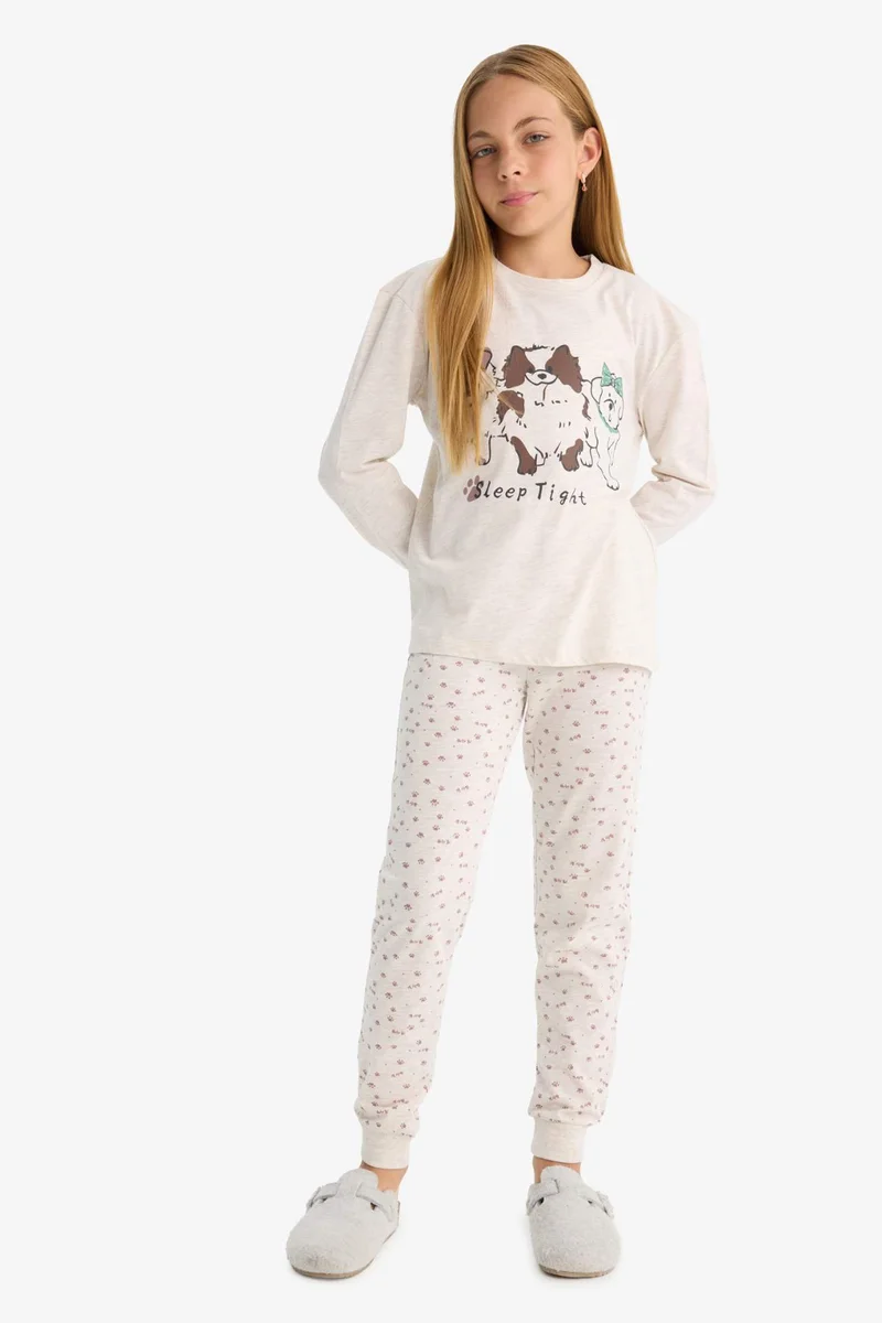 DeFacto Girl Dog Printed Top and Pants 2 Piece Pyjamas Set