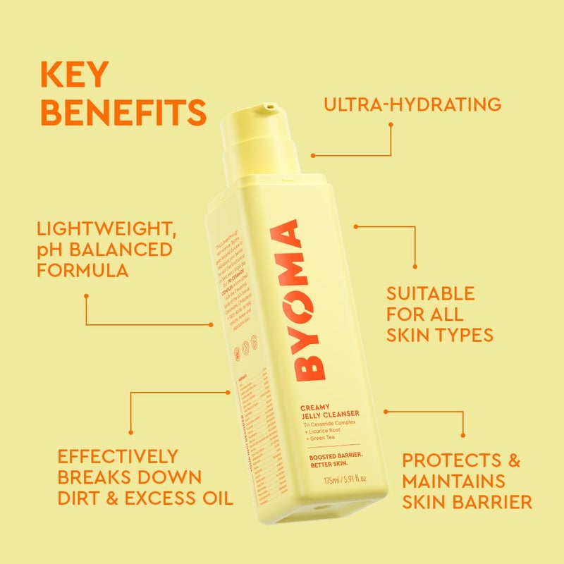 BYOMA Creamy Jelly Cleanser - Hydrating Facial Cleanser for Skin Barrier Repair -Tri-Ceramide Face Wash for Sensitive Skin & All Skin Types - Gently Removes Makeup & Excess Oil - 5.91 fl oz - Image 3