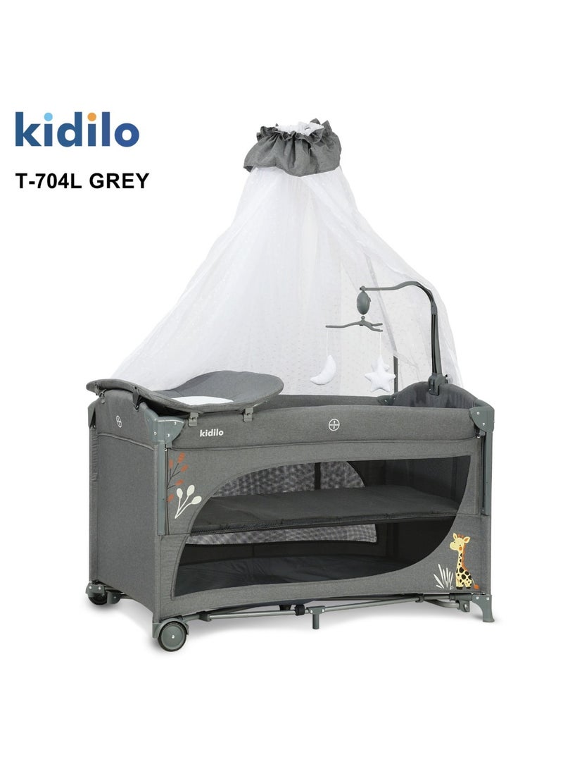 Kidilo Portable Baby Bed | Adjustable Co-Sleeping Bed with Rocking Motion | Foldable Baby Bed with Wheels | Breathable Mesh Sides & Washable Fabric | Easy Setup & Storage Basket | Ideal for Newborns