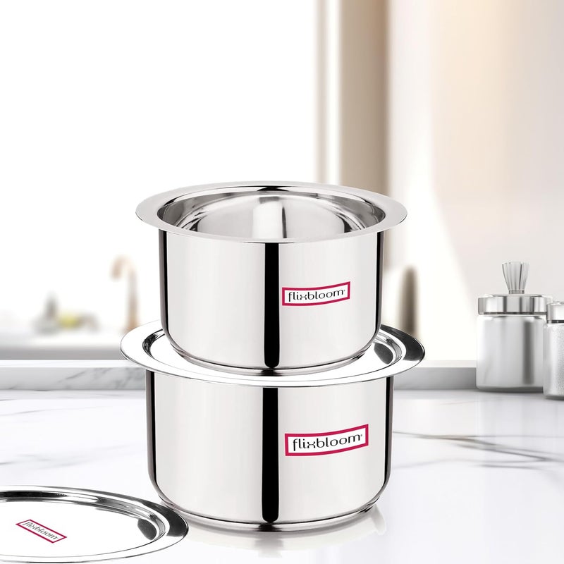 FLIXBLOOM Flixbloom Native Combo 25 Litre Stainless Steel TriPly SASBottom Thick Guage Induction Base LPG Friendly Kitchen Cookware Utensil Deep PotPatilaBhagonaTope with LID  - Image 1