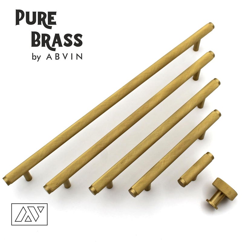 ABVIN ABVIN Premium Solid Brass Knurled Cabinet Bar Pull Handles Matt Gold Furniture Hardware Drawers Kitchens Cupboard Door T Knob  - Image 3