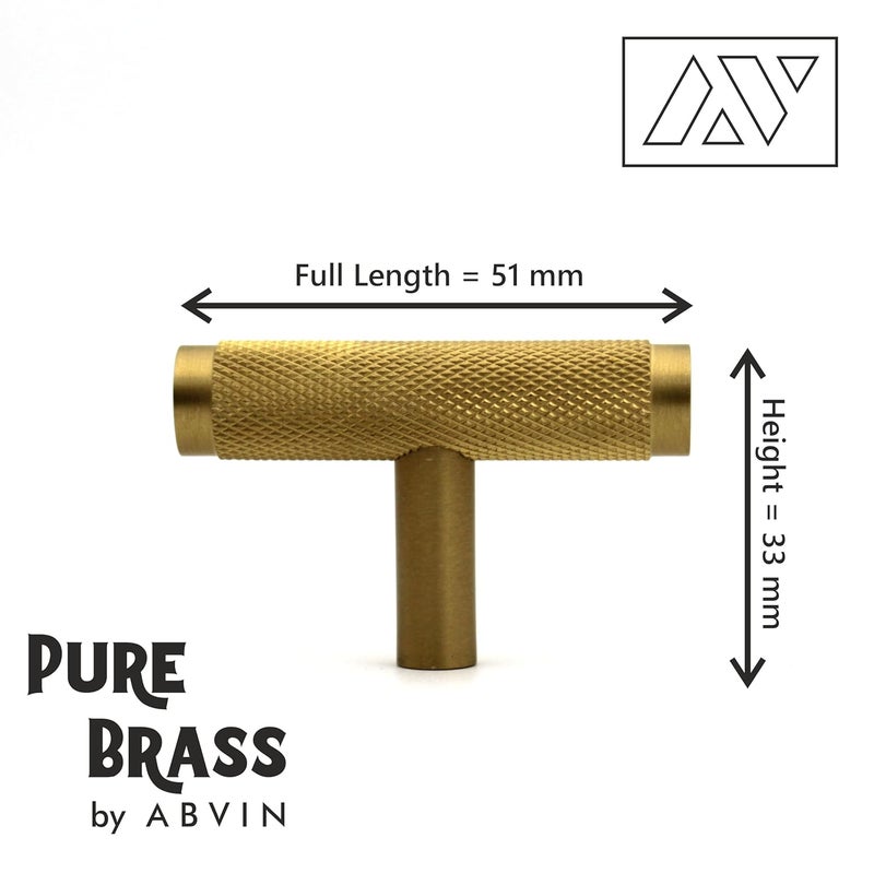 ABVIN ABVIN Premium Solid Brass Knurled Cabinet Bar Pull Handles Matt Gold Furniture Hardware Drawers Kitchens Cupboard Door T Knob  - Image 4