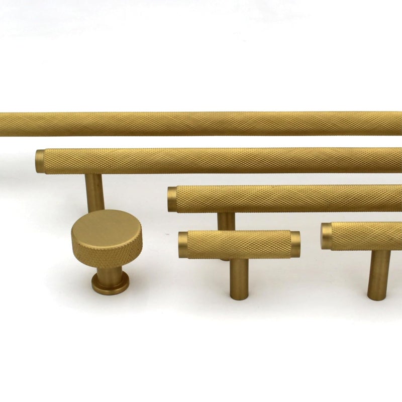 ABVIN ABVIN Premium Solid Brass Knurled Cabinet Bar Pull Handles Matt Gold Furniture Hardware Drawers Kitchens Cupboard Door T Knob  - Image 1
