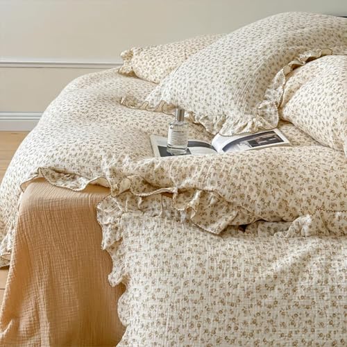 AOJIM Muslin Cotton Kids Duvet Cover with Ruffled Edges for Boys Girls, 1 Piece Soft Pure Cotton Comforter Cover Twin Size 68X86'', Camellia Kids Bedding Duvet Cover for Room Decor, No Quilt/Pillow - Image 5