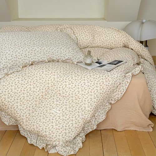 AOJIM Muslin Cotton Kids Duvet Cover with Ruffled Edges for Boys Girls, 1 Piece Soft Pure Cotton Comforter Cover Twin Size 68X86'', Camellia Kids Bedding Duvet Cover for Room Decor, No Quilt/Pillow - Image 4