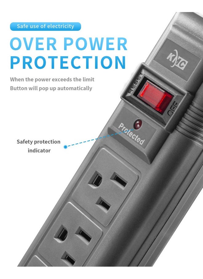 KMC KMC 6-Outlet Surge Protector Power Strip, 2-Pack, 1200 Joules, 6ft Cord, Adapter Spaced Outlet, Overload Protection, Gray  - Image 3
