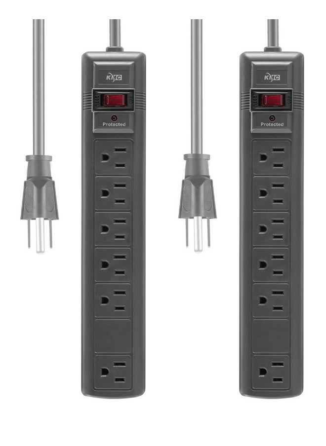 KMC KMC 6-Outlet Surge Protector Power Strip, 2-Pack, 1200 Joules, 6ft Cord, Adapter Spaced Outlet, Overload Protection, Gray  - Image 1
