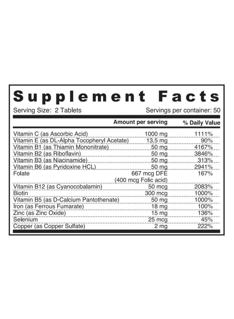 SUNSHINE NUTRITION B Complex With Vitamin C 1000Mg 100 Tabs: 08431 - Image 2