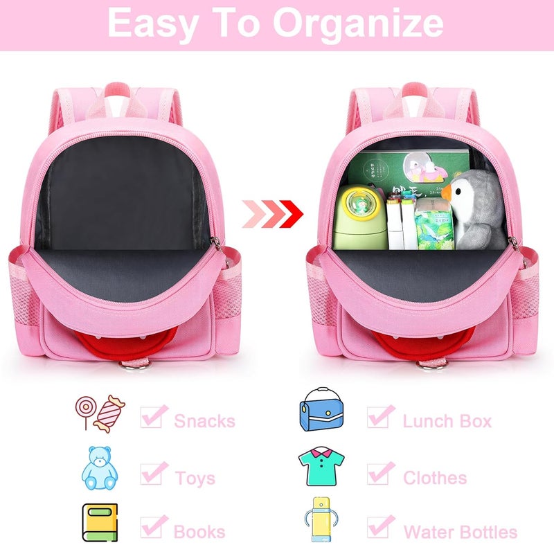 accmor Toddler Backpack with Leash, 4 in 1 Kids Mini Backpacks with Anti Lost Wrist Link, Cute Child Harness Bag Rein for Outdoor, Strawberry Back Pack Rope Tether for Baby Girls Aged 1-3 Years (Pink) - Image 3