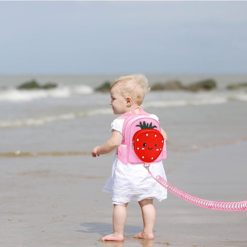 accmor Toddler Backpack with Leash, 4 in 1 Kids Mini Backpacks with Anti Lost Wrist Link, Cute Child Harness Bag Rein for Outdoor, Strawberry Back Pack Rope Tether for Baby Girls Aged 1-3 Years (Pink) - Image 5