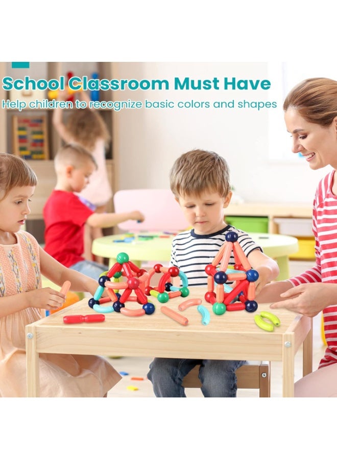 إيهوم مكعبات بناء مغناطيسية للأطفال من سن 4-8 سنوات، ألعاب بناء STEM للأولاد والبنات، مجموعة ألعاب العصي والكرات المغناطيسية كبيرة الحجم لتعليم الأطفال في مرحلة التعليم المبكر (100 قطعة) - Image 4