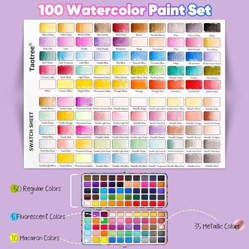 Taotree Watercolor Paint Set 100 Colors, Art Supplies Watercolors Kit Travel Water Colors with 3 Paints Brushes, Crafts Painting Supplies, Drawing Christmas Gifts for Teens Girls Boys Adults Artists - Image 2