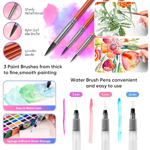 Taotree Watercolor Paint Set 100 Colors, Art Supplies Watercolors Kit Travel Water Colors with 3 Paints Brushes, Crafts Painting Supplies, Drawing Christmas Gifts for Teens Girls Boys Adults Artists - Image 4