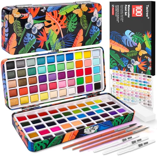 Taotree Watercolor Paint Set 100 Colors, Art Supplies Watercolors Kit Travel Water Colors with 3 Paints Brushes, Crafts Painting Supplies, Drawing Christmas Gifts for Teens Girls Boys Adults Artists - Image 1